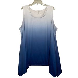 NXG Womens Top Tunic Sleeveless Tank Ombré Blue White Asymmetrical Scoop Neck 3X